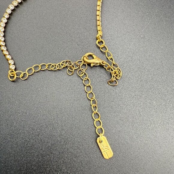 Gold Rhinestone Necklace With Scalloped Design & Aurora Borealis Crystals - Picture 5 of 8